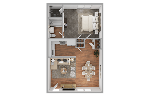 Floor plan for 1 bed, 1 bath, 660 sqft